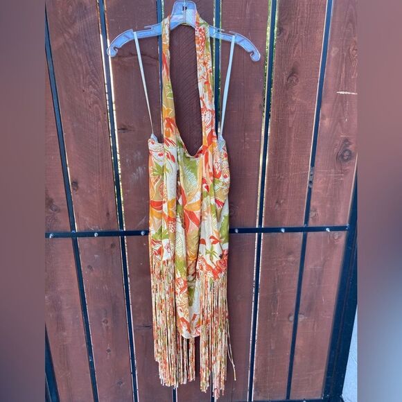 Farm Rio Dress Leopard Forest Sand Mini Fringe Sleeveless size Large - Picture 2 of 10